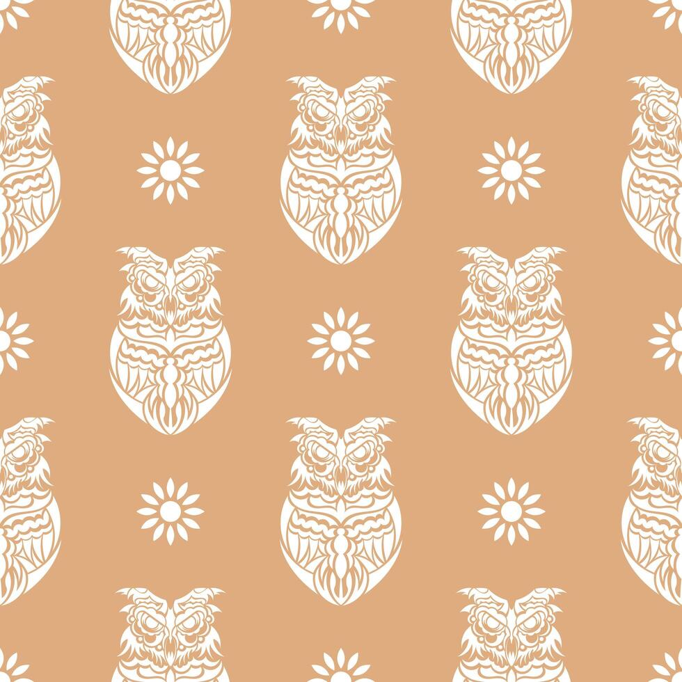Simple owl seamless pattern in boho style. Good for clothing and textiles. vector