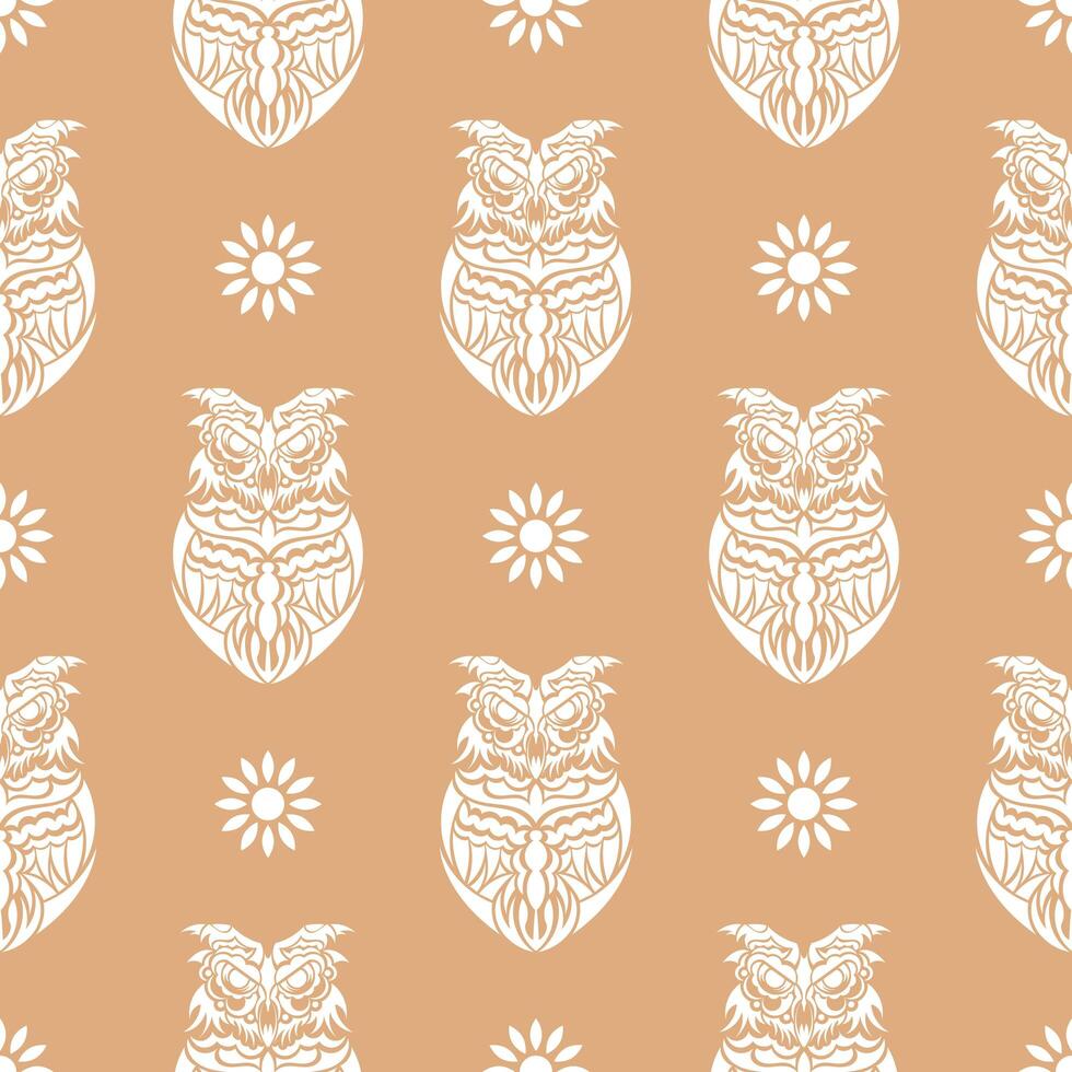 Simple owl seamless pattern in boho style. Good for clothing and textiles. Vector