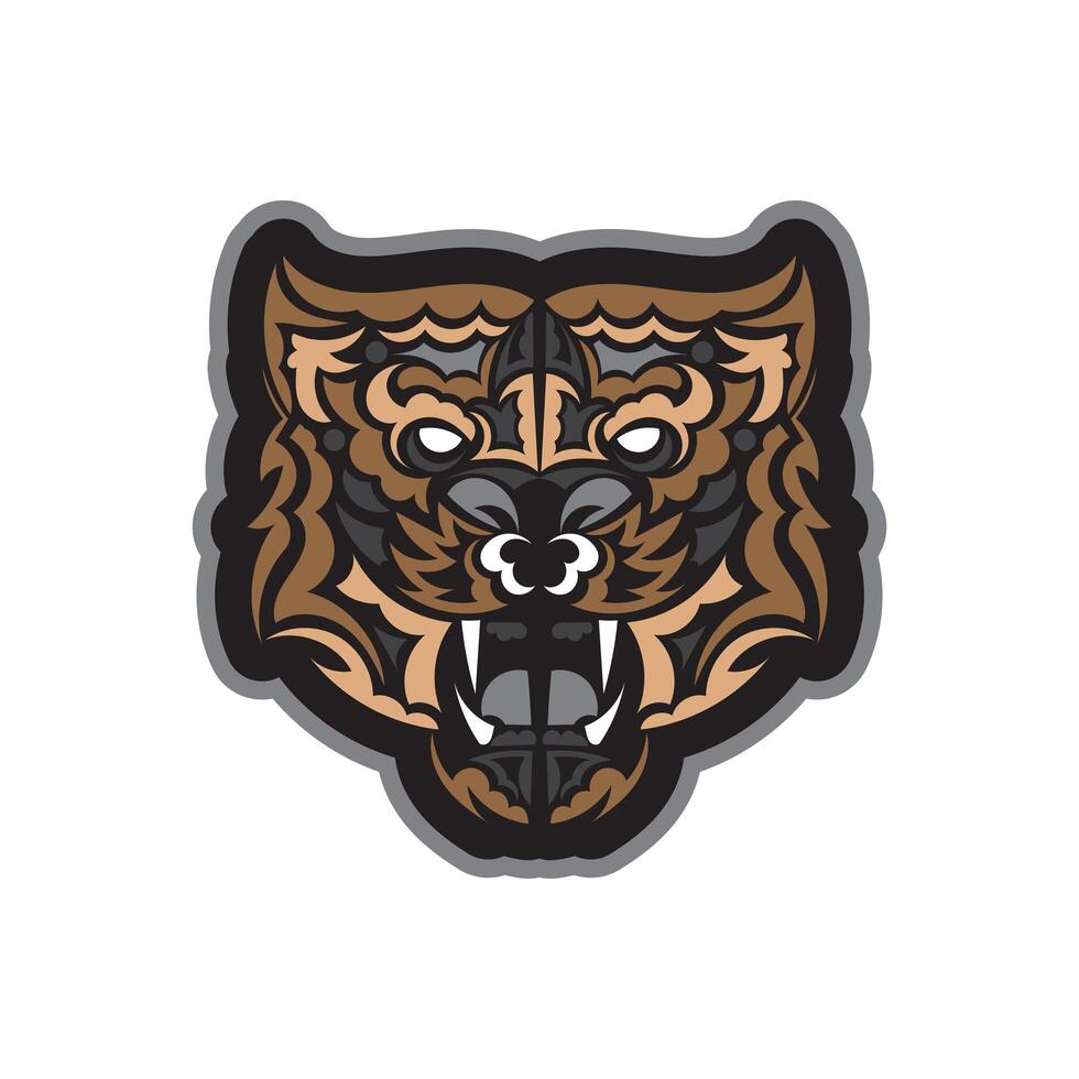 Colored Tiger print in boho style. Polynesian style tiger face. Isolated. Vector illustration.