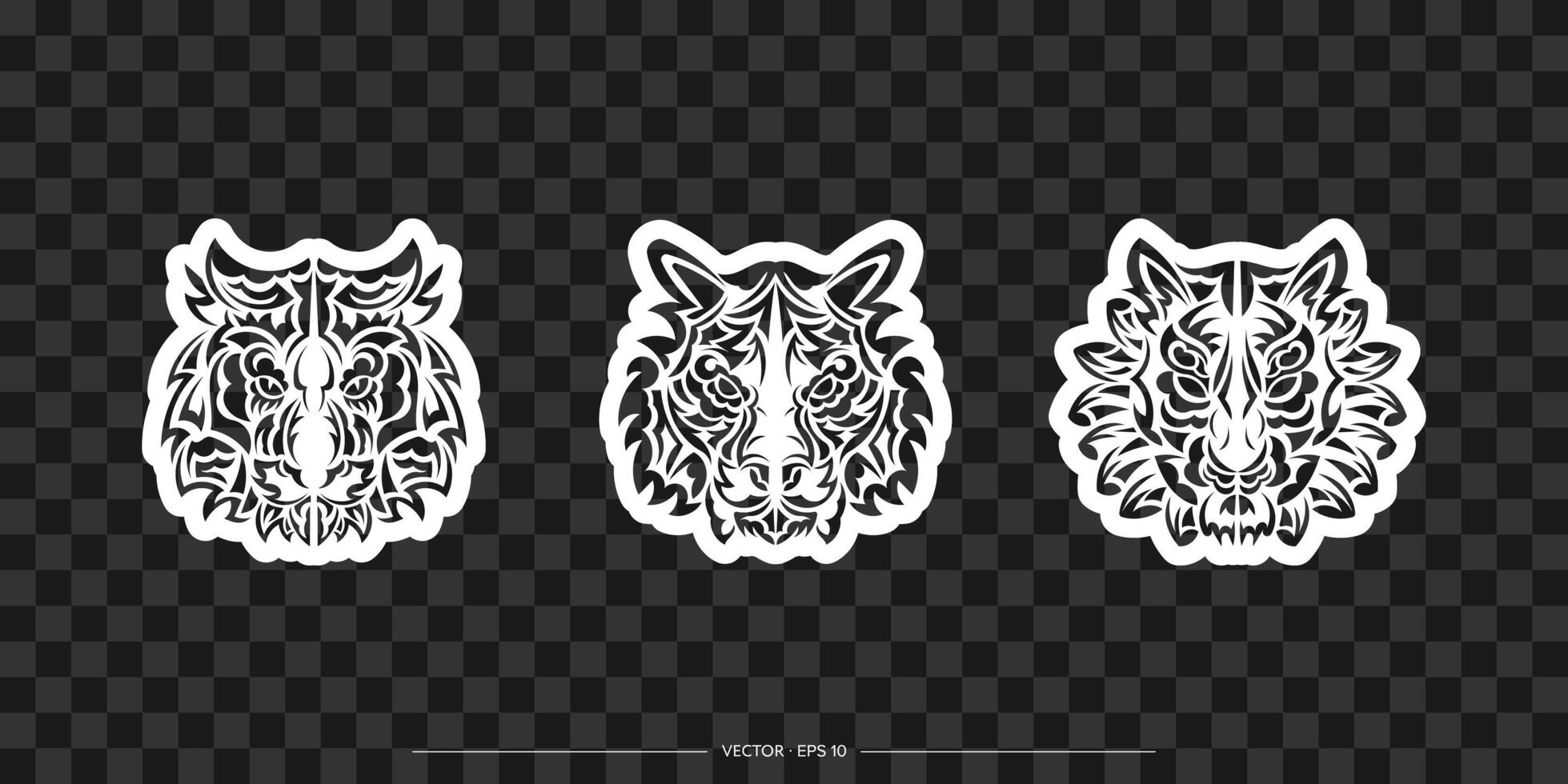 Polynesian style tiger print set. Boho tiger face. Good for clothing and textiles. Vector illustration.