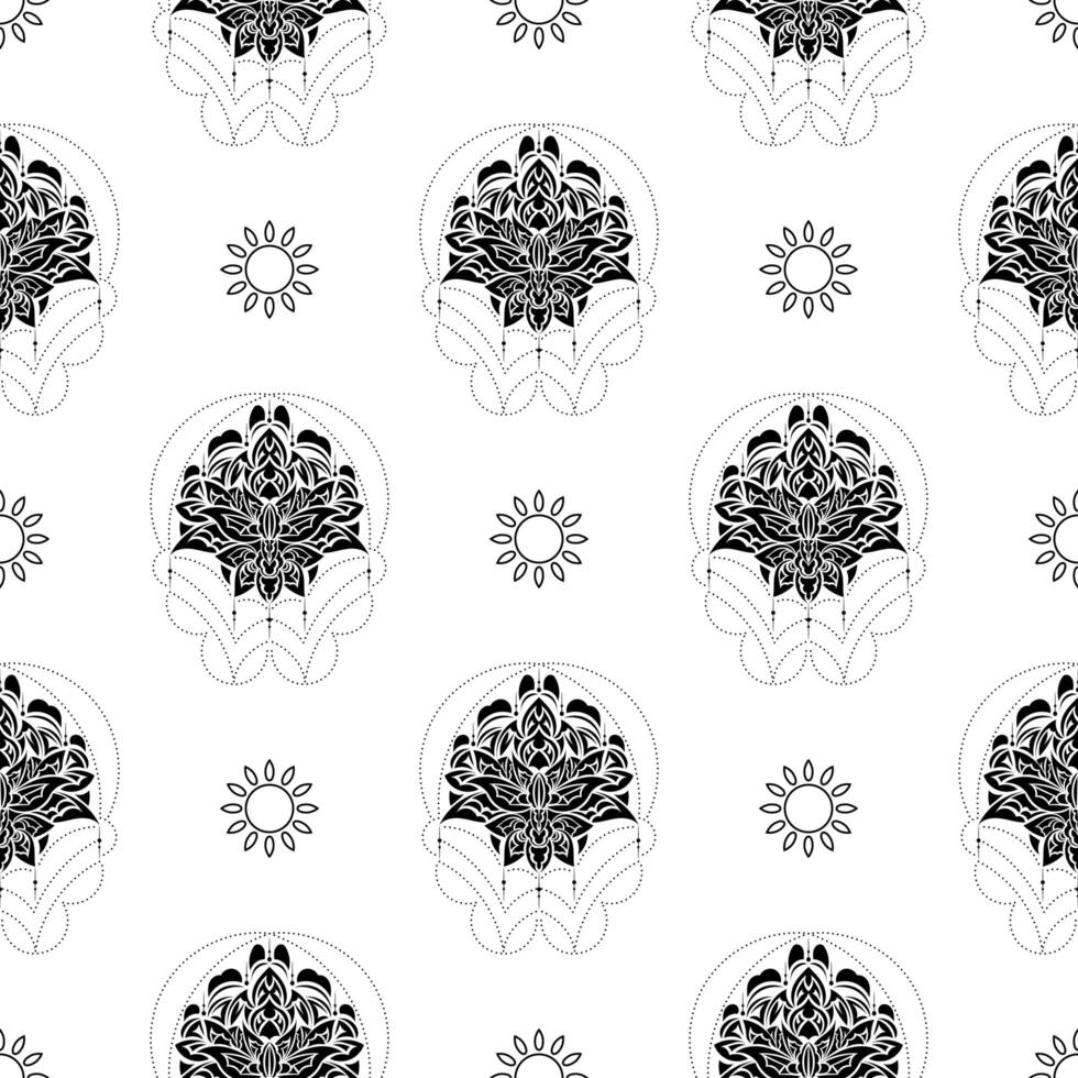 Lotus seamless pattern. Black and white. Good for backgrounds and prints. illustration. vector