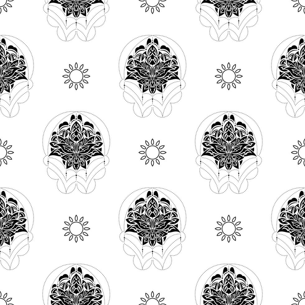 Lotus seamless pattern. Black and white. Good for backgrounds and prints. Vector illustration.