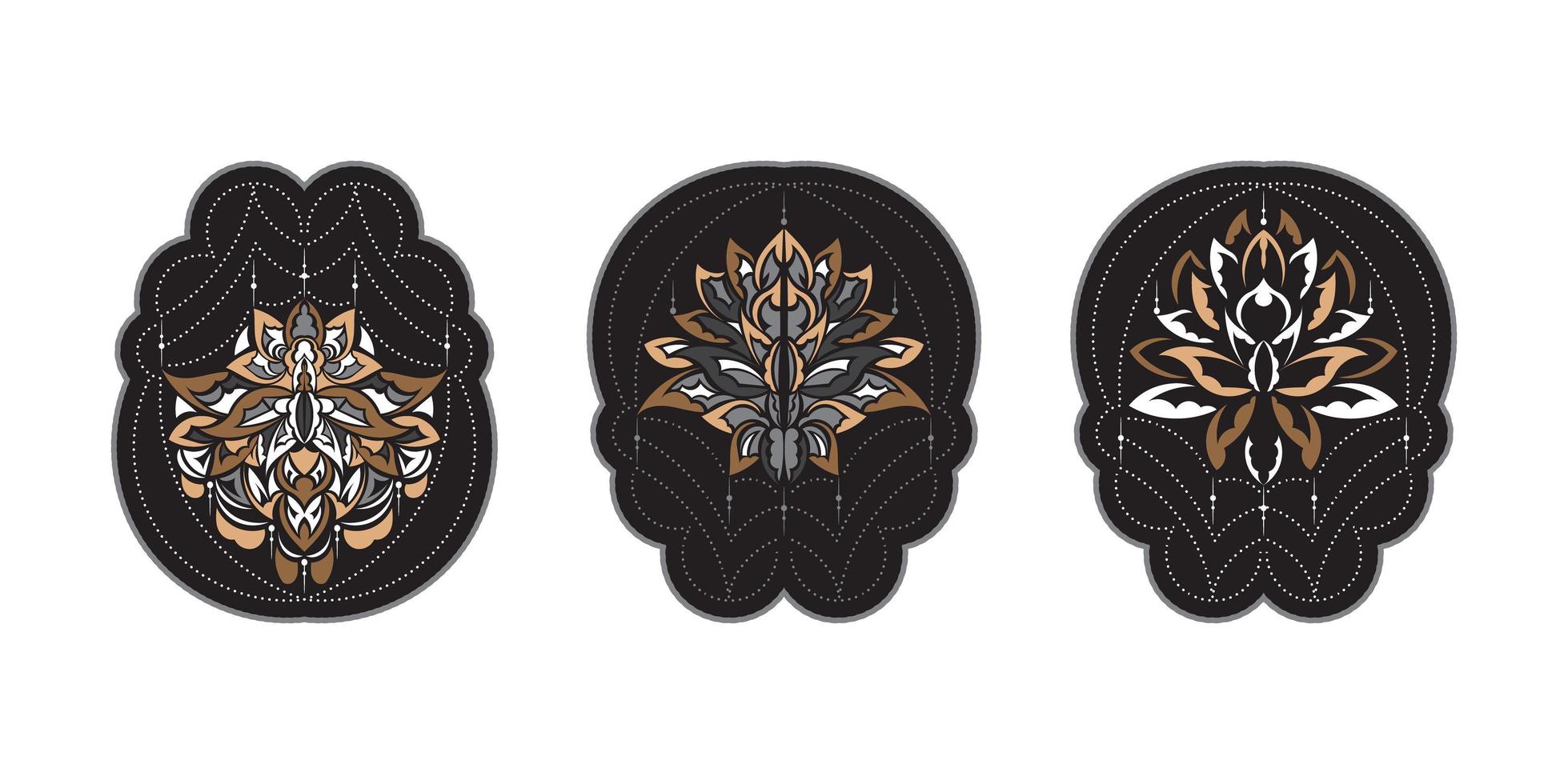 Set of colored lotus flower, yoga or zen decorative element in boho style. Vector illustration.