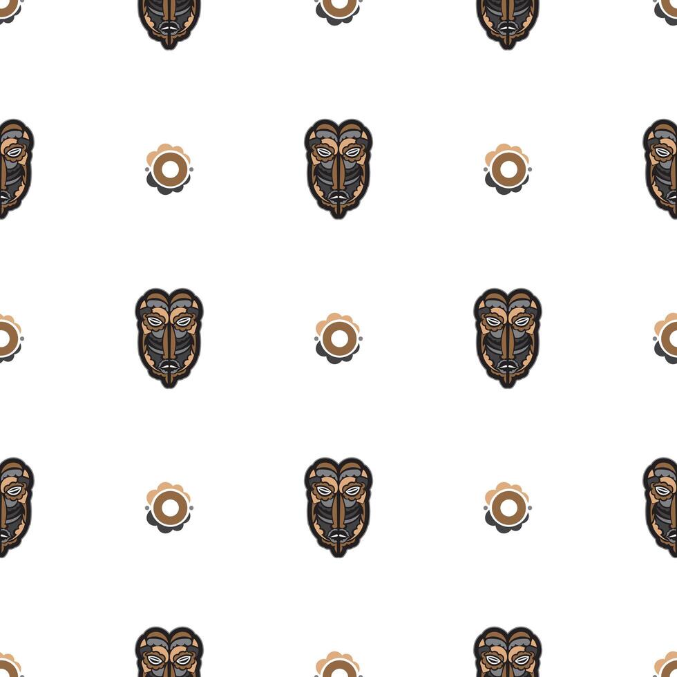 Seamless pattern with mask in the style of Maori or Samoa. Polynesian style tiki. Good for backgrounds and textiles. Vector