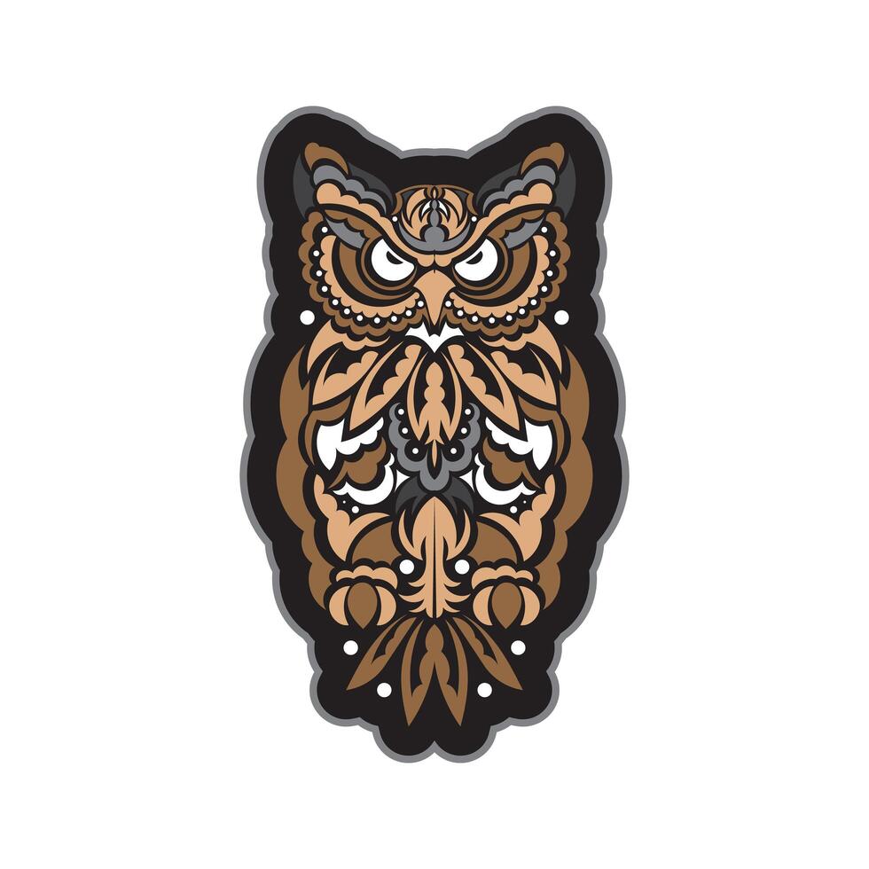 Colored print head of an owl. Hawaii and samoa patterns. Good for t-shirts, phone cases and more. Isolated. Vector