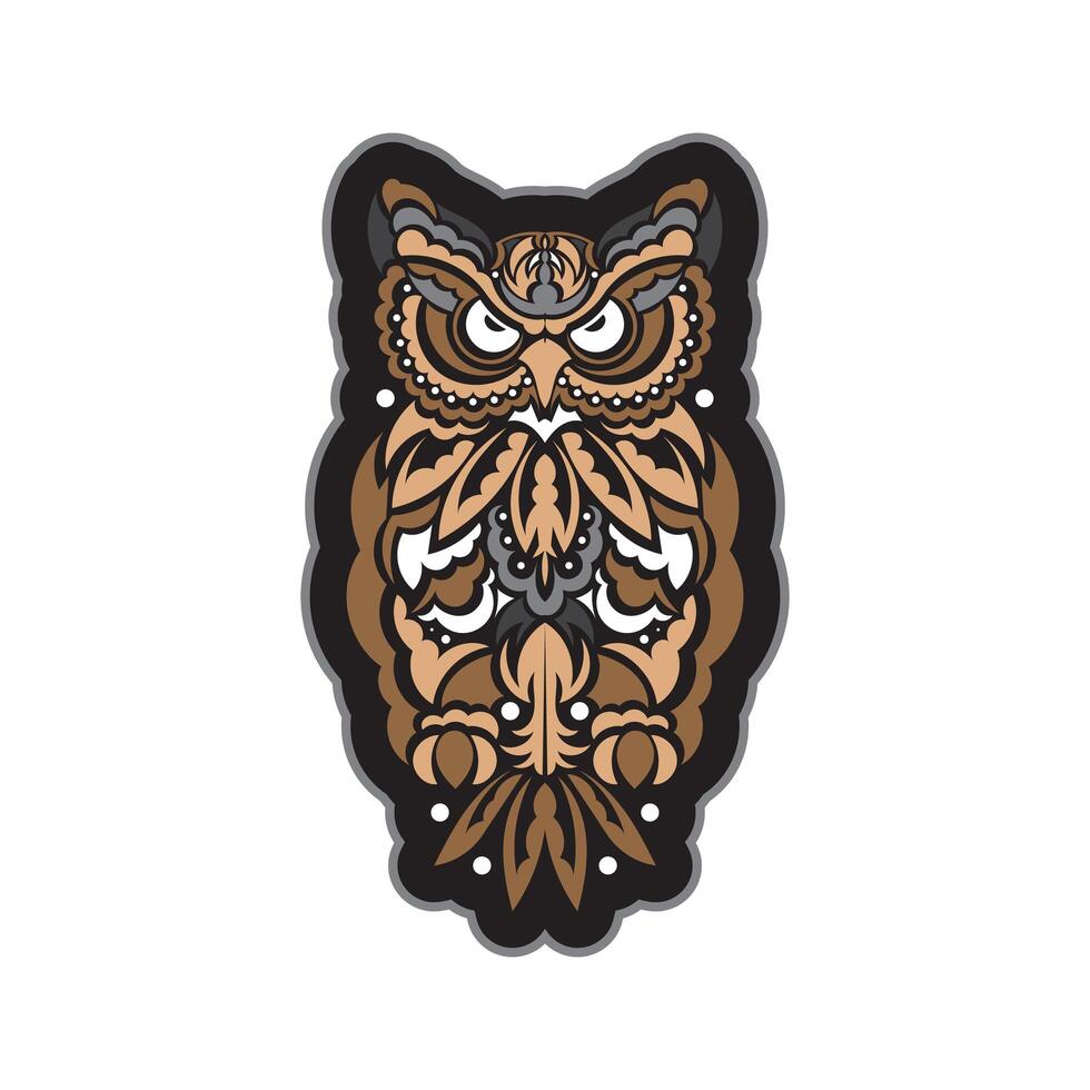 Colored print head of an owl. Hawaii and samoa patterns. Good for t-shirts, phone cases and more. Isolated. Vector