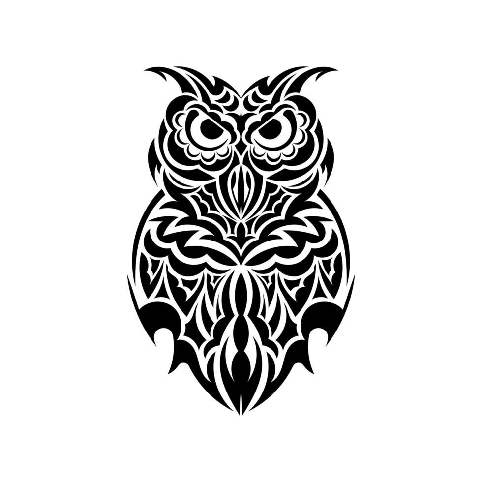 Owl tattoo. Owl from patterns. Good for tattoos and prints. Vector illustration.