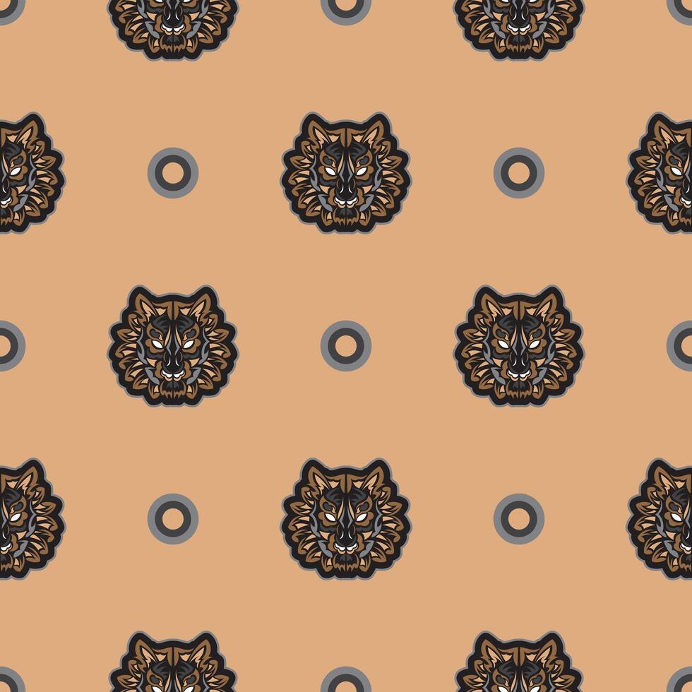 Tiger face seamless pattern in Maori style. Boho tiger face. Good for backgrounds and prints. Vector illustration.