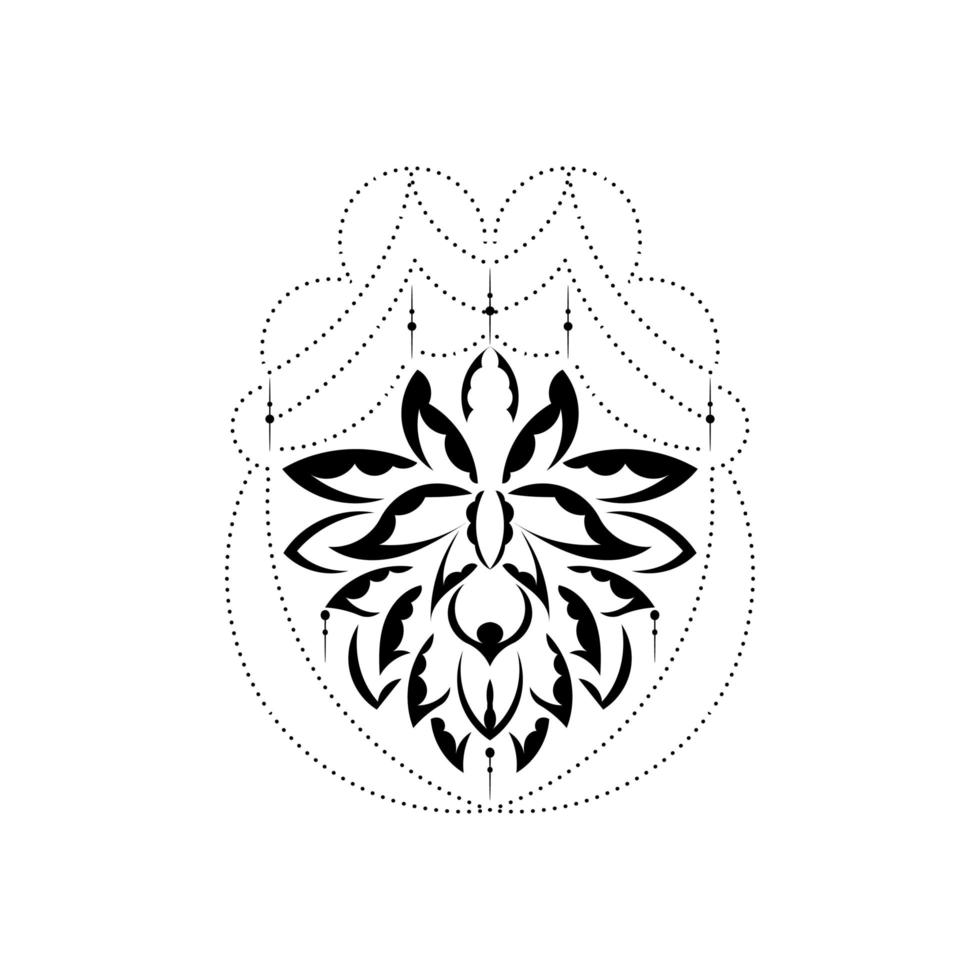 Lotus flower tattoo, yoga or zen decorative element in boho style, Indian modern decoration. Vector illustration.