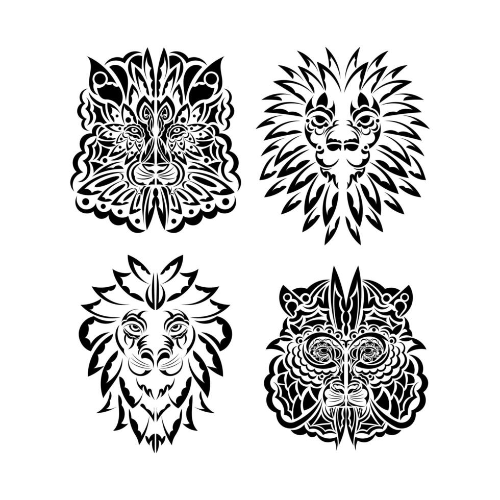 conjunto de tatuajes de león. cara de león al estilo maya. estilo exclusivo. ilustrador de vectores. vector