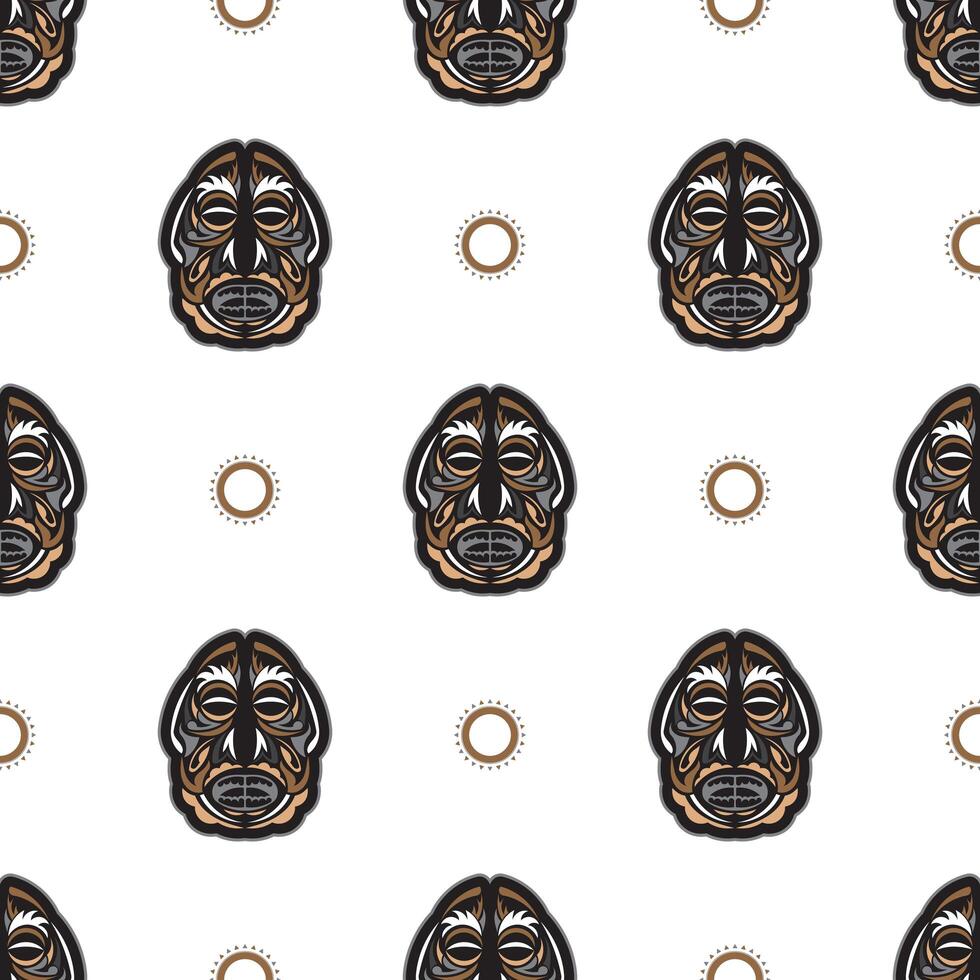 Seamless pattern with tiki mask in the Polynesian style. Good for t-shirt prints, cups, phone cases. Isolated. Vector illustration.