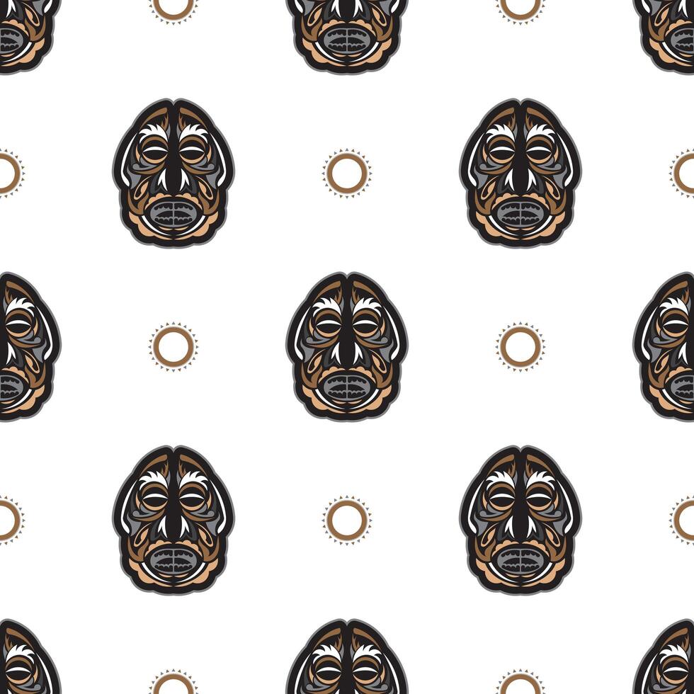 Seamless pattern with tiki mask in the Polynesian style. Good for t-shirt prints, cups, phone cases. Isolated. Vector illustration.