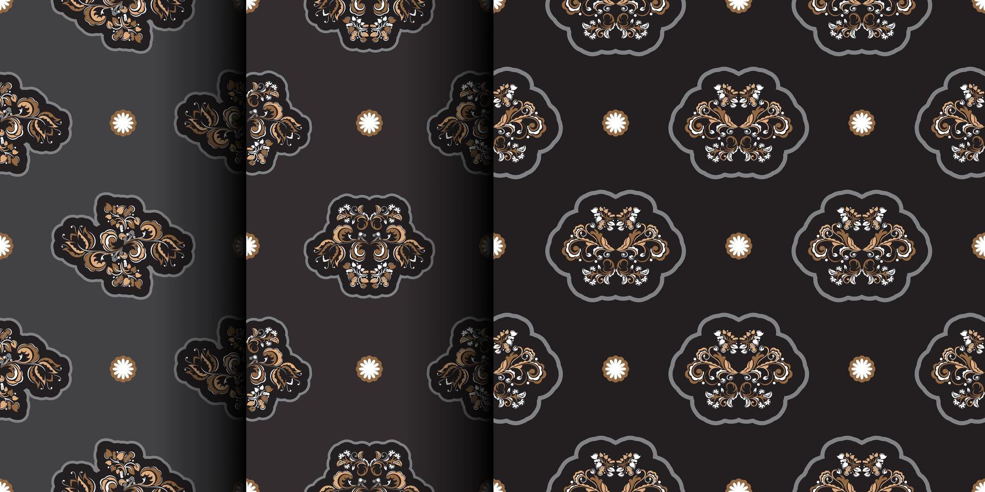 Set of Seamless presentable pattern with flowers and monograms in Simple style. Good for backgrounds and prints. Vector