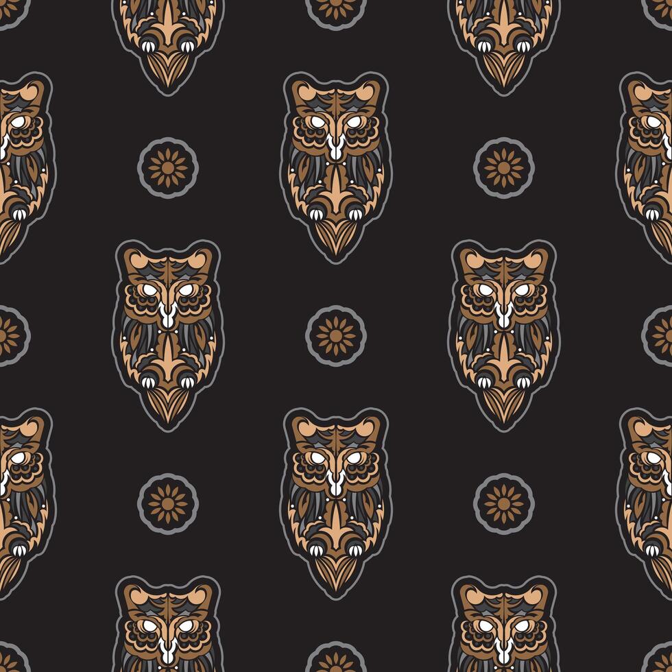 Owls seamless pattern in boho style. Good for backgrounds and prints. illustration. vector