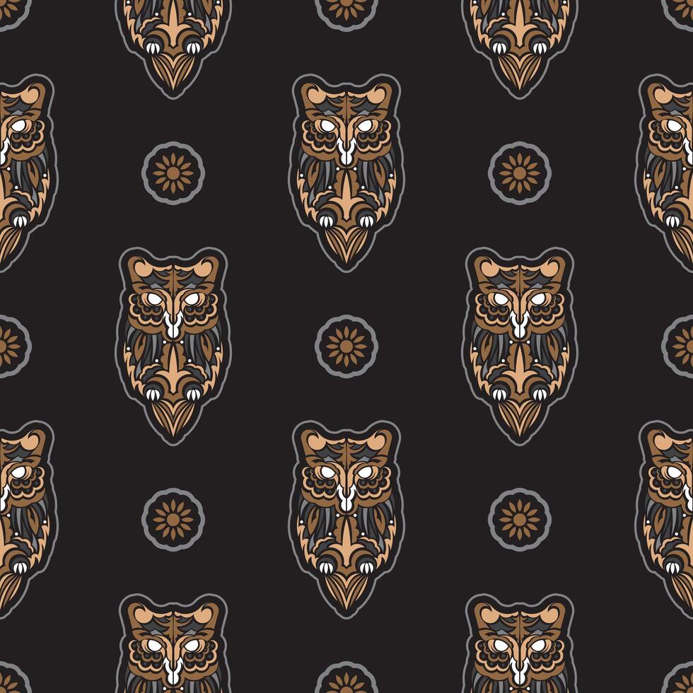 Owls seamless pattern in boho style. Good for backgrounds and prints. Vector illustration.