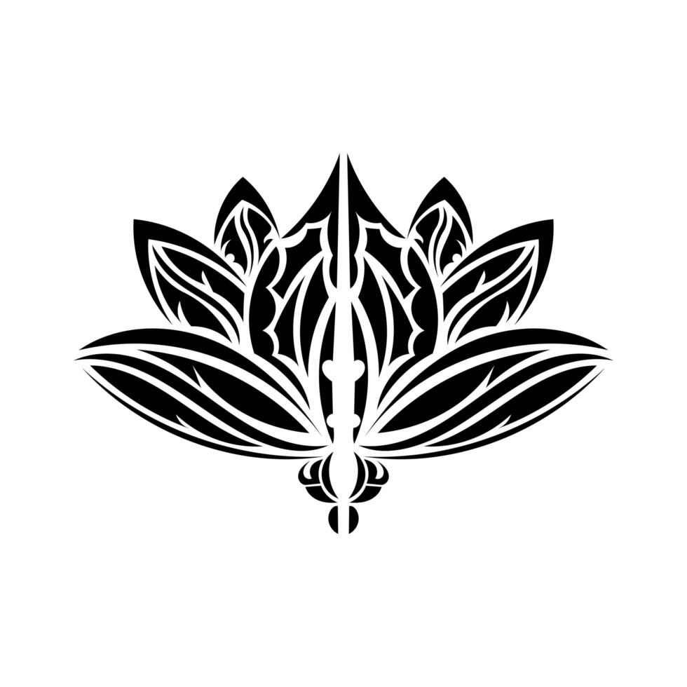 Black-white lotus pattern in Simple style. Yoga symbol. Isolated. Vector illustration.