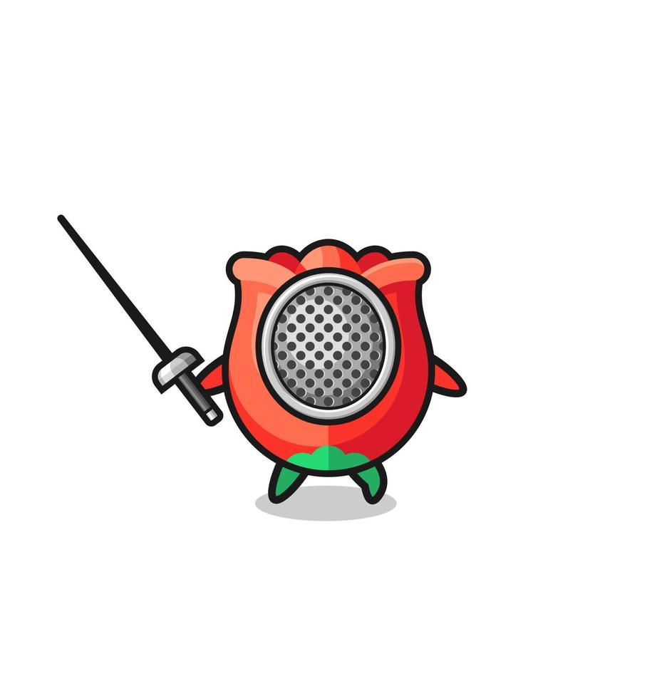 rose earth cartoon as fencer mascot vector