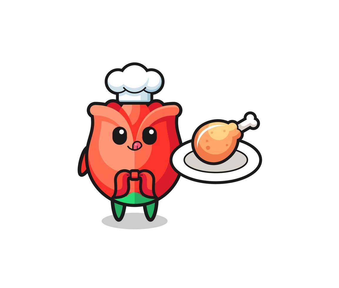 rose fried chicken chef cartoon character vector