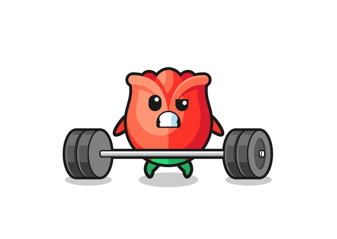 cartoon of rose lifting a barbell vector