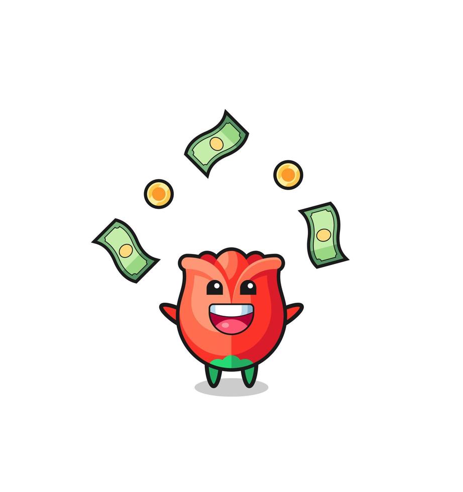 illustration of the rose catching money falling from the sky vector