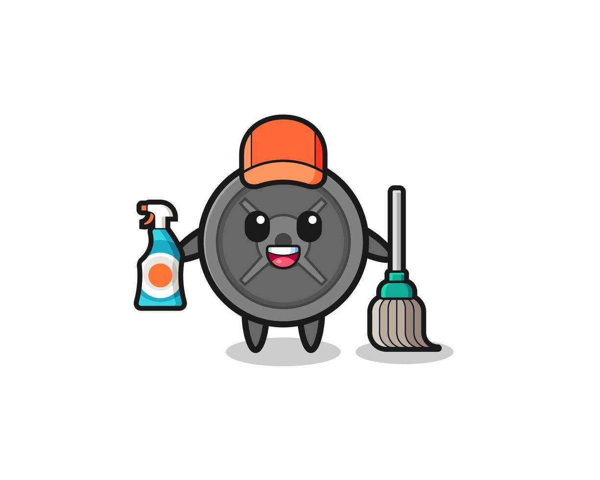 cute barbell plate character as cleaning services mascot vector