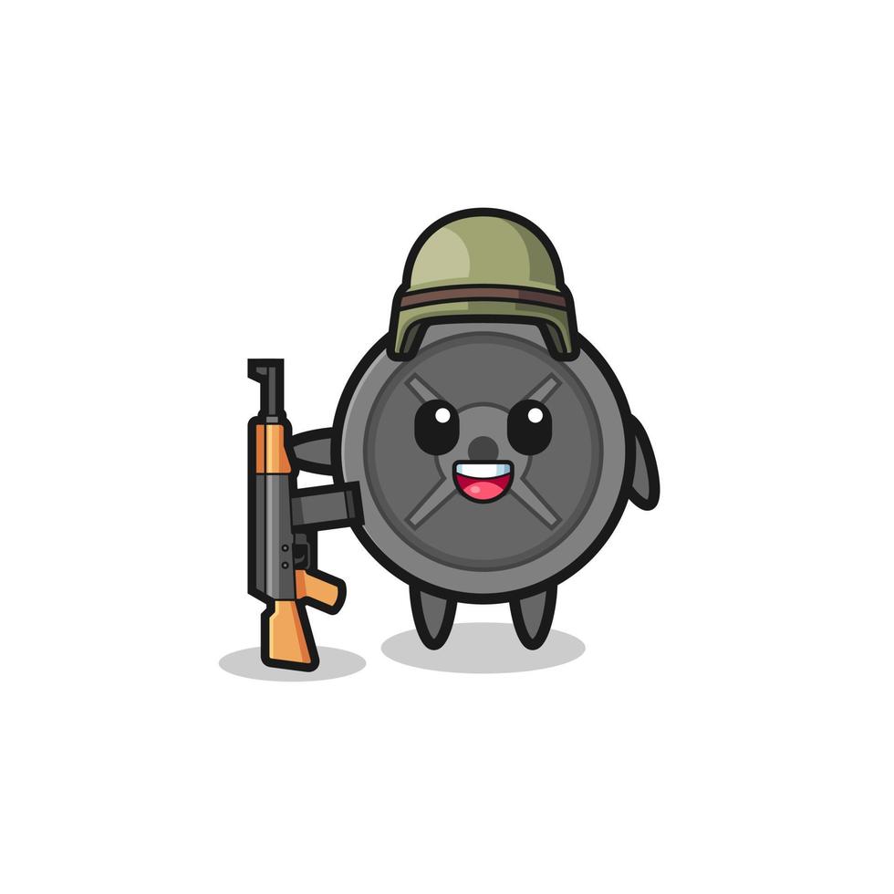 cute barbell plate mascot as a soldier vector