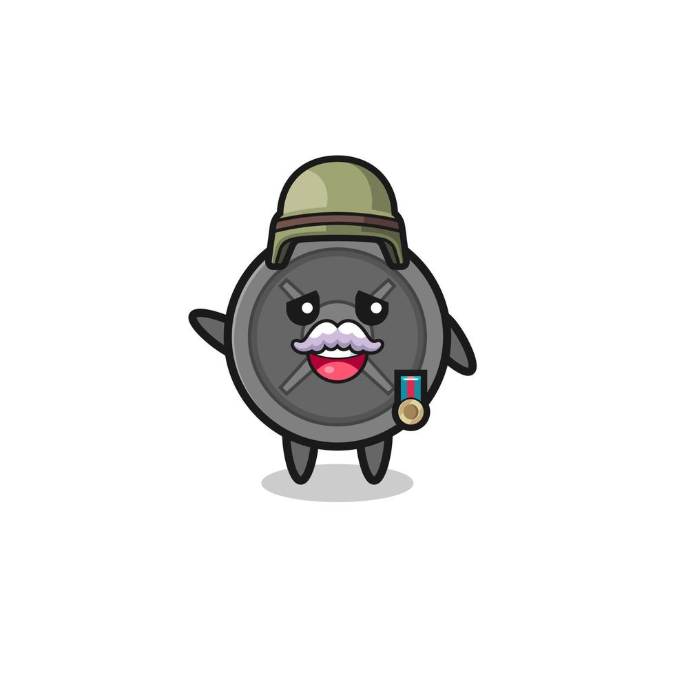 cute barbell plate as veteran cartoon vector