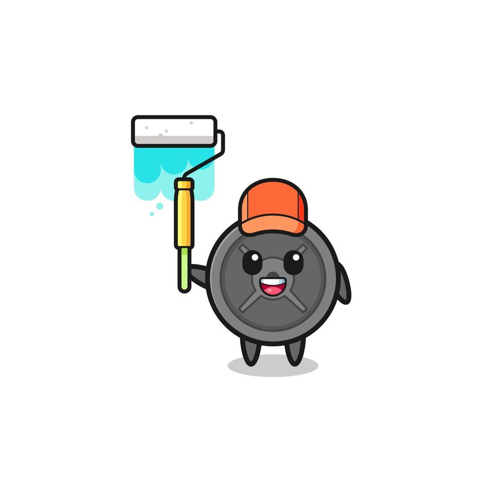 the barbell plate painter mascot with a paint roller vector