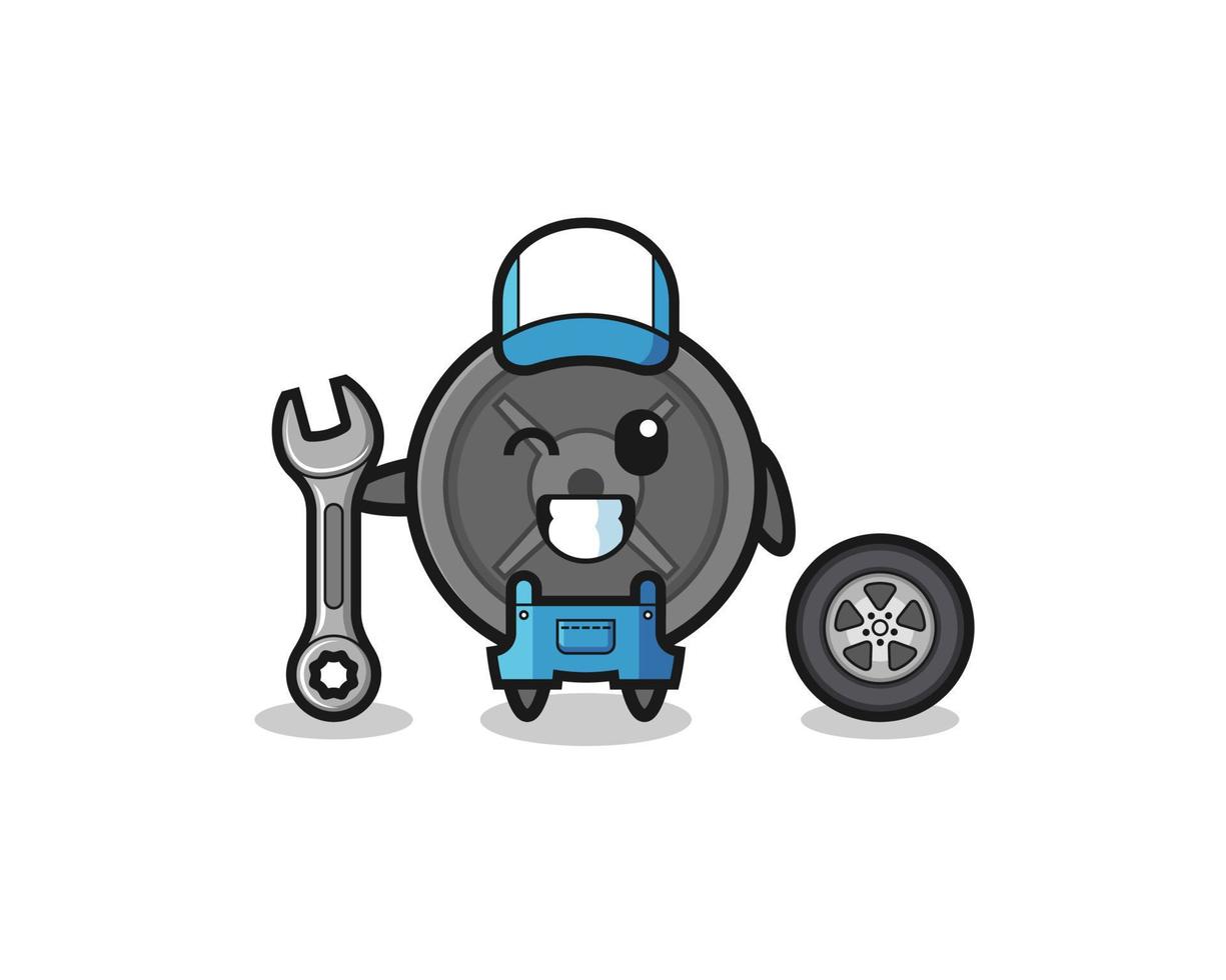 the barbell plate character as a mechanic mascot vector