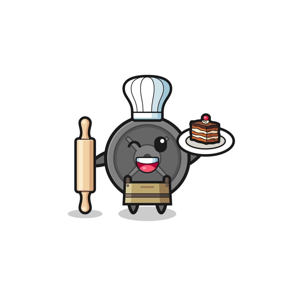 barbell plate as pastry chef mascot hold rolling pin vector