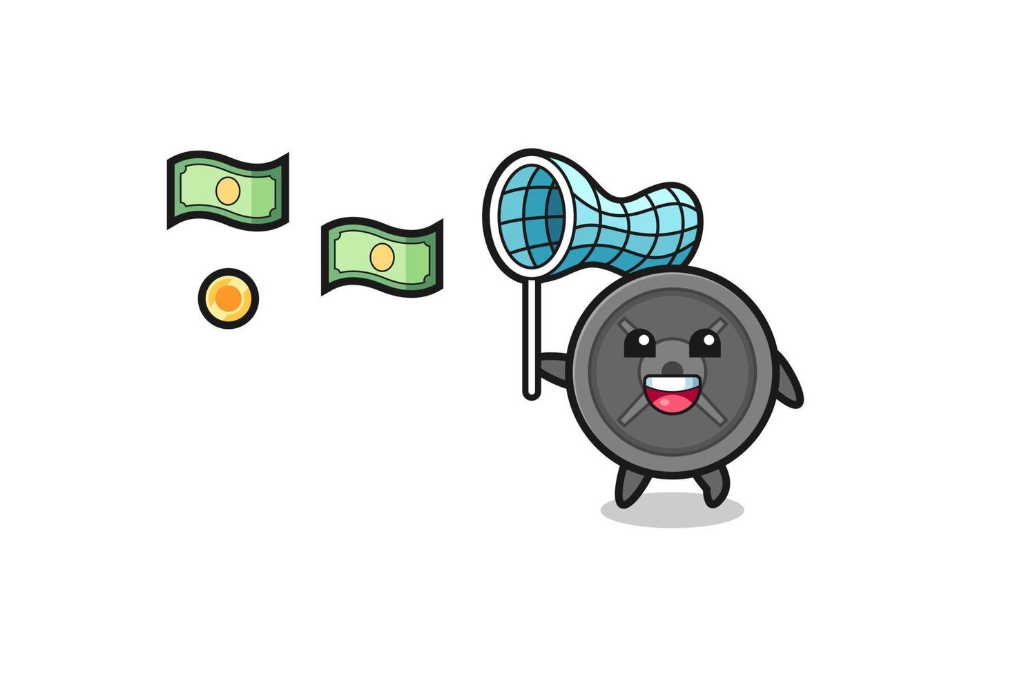 illustration of the barbell plate catching flying money vector