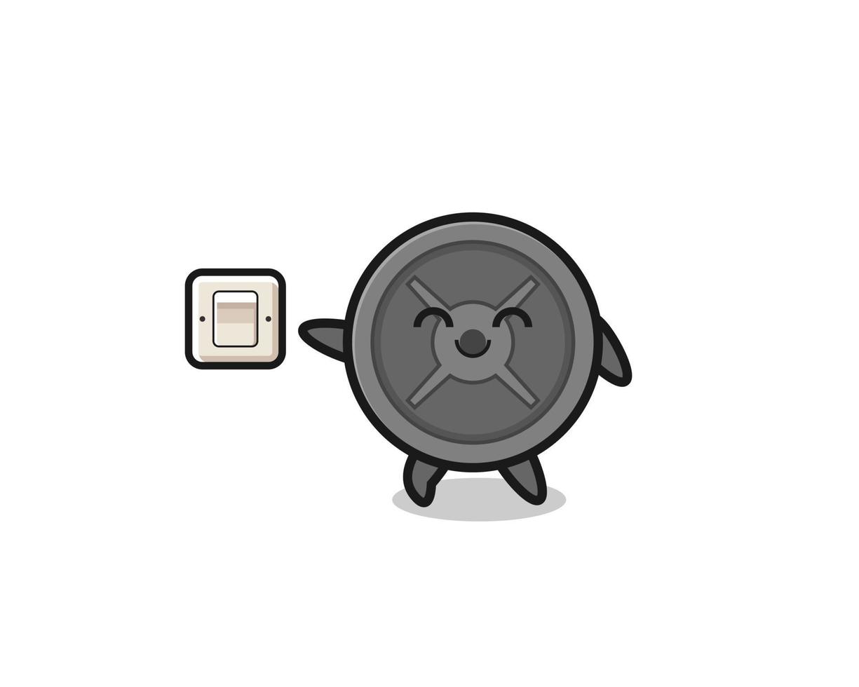 cartoon barbell plate is turning off light vector