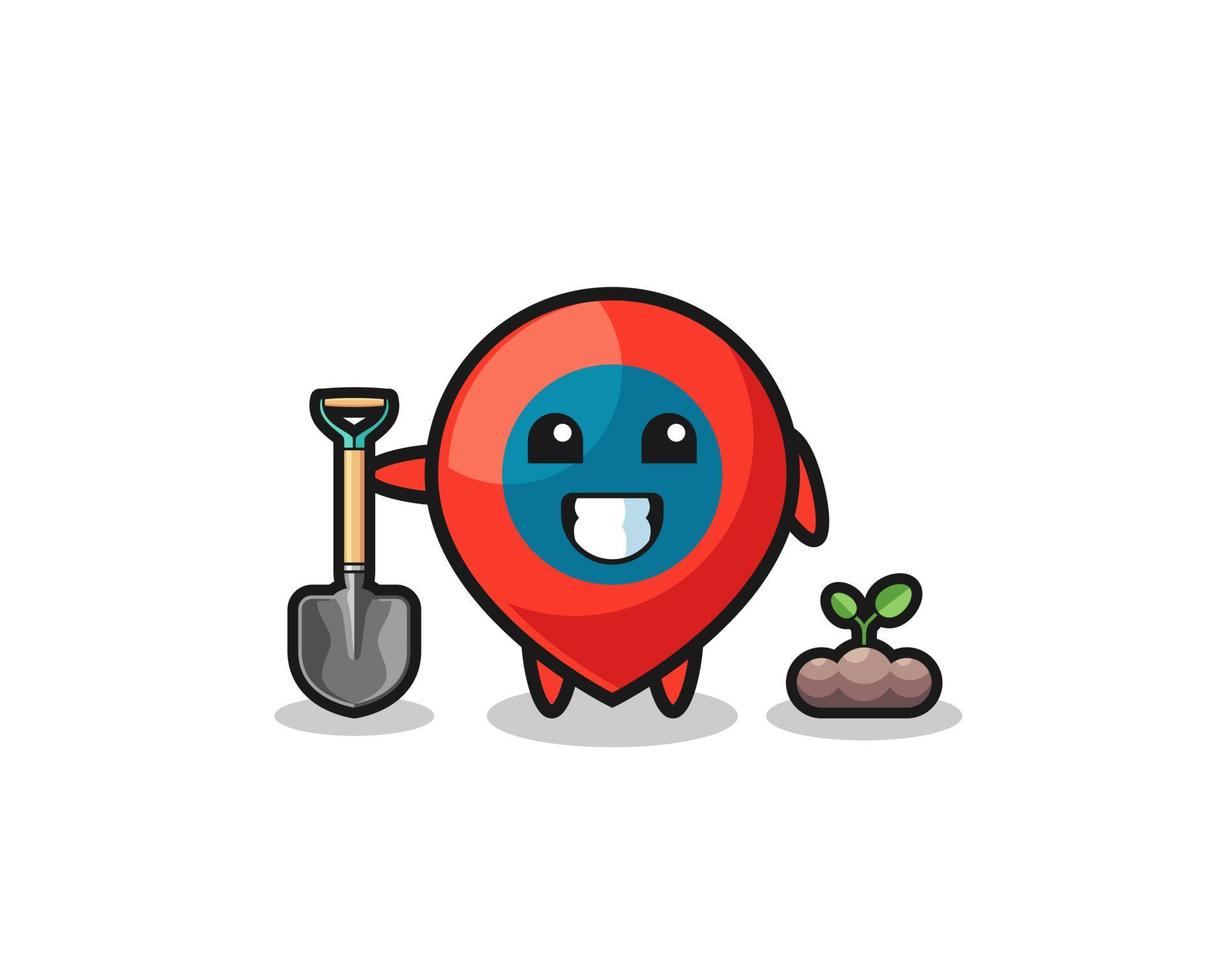 cute location symbol cartoon is planting a tree seed vector