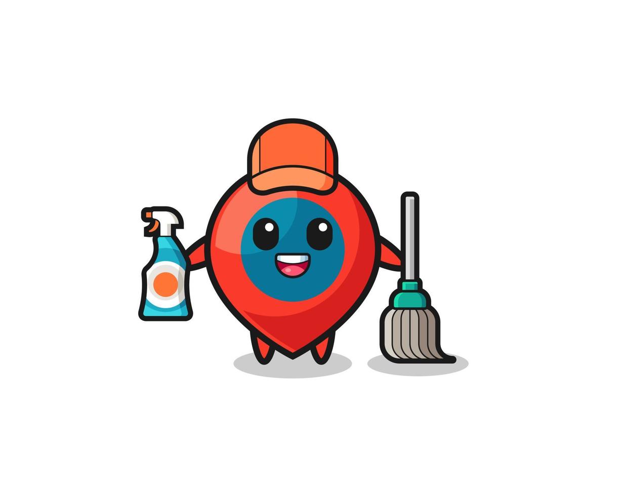 cute location symbol character as cleaning services mascot vector