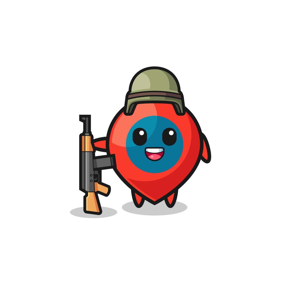 cute location symbol mascot as a soldier vector