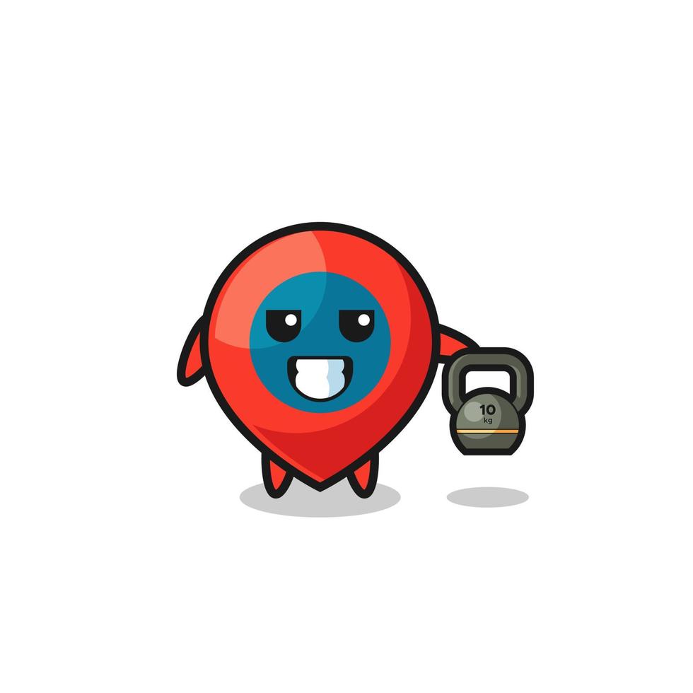 location symbol mascot lifting kettlebell in the gym vector