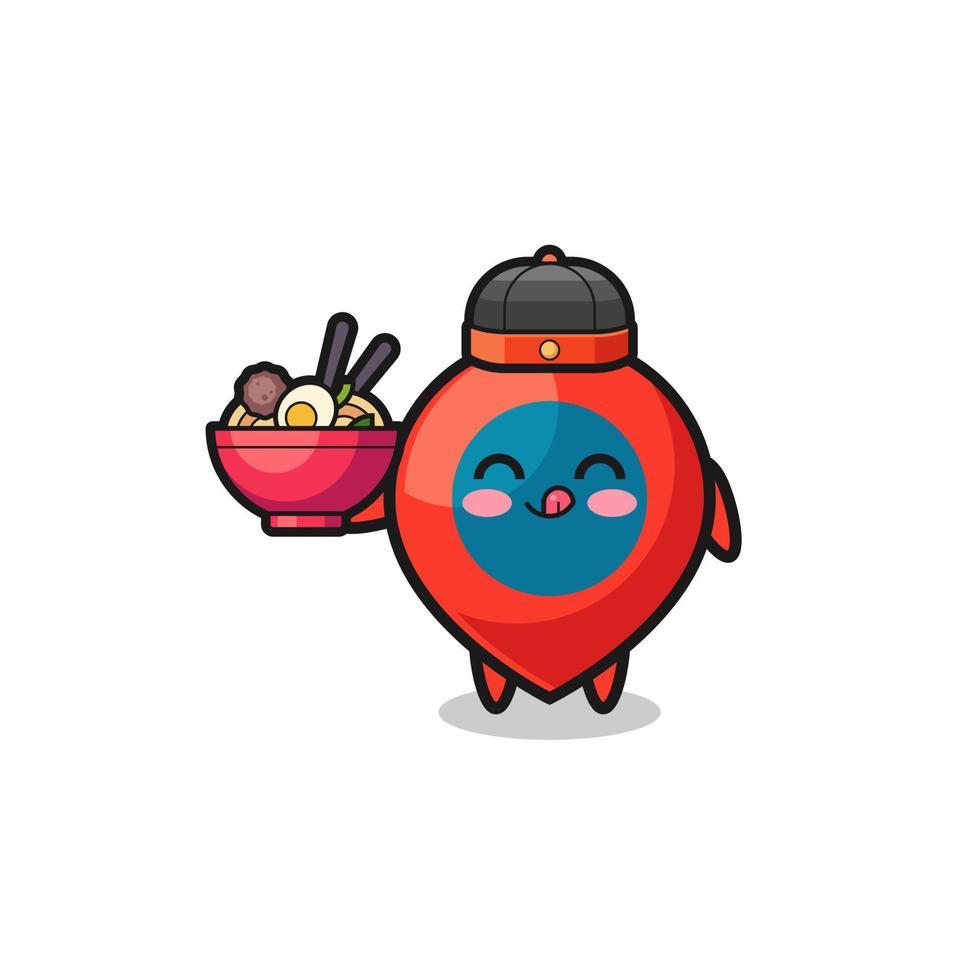 location symbol as Chinese chef mascot holding a noodle bowl vector