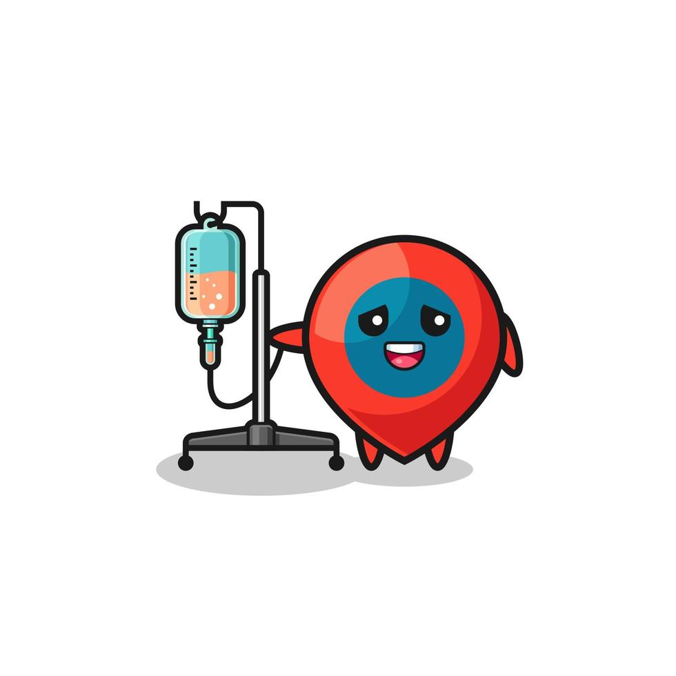 cute location symbol character standing with infusion pole vector