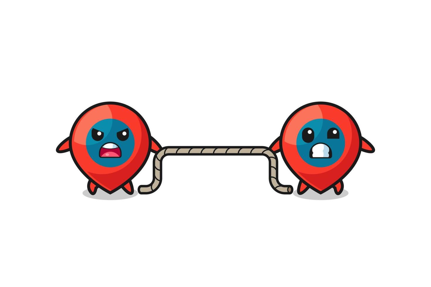 cute location symbol character is playing tug of war game vector