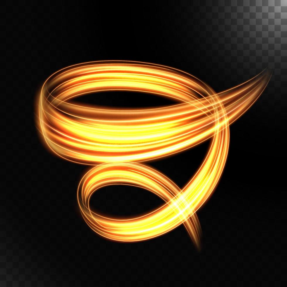 Abstract light speed motion effect, gold light trail. Vector Illustration