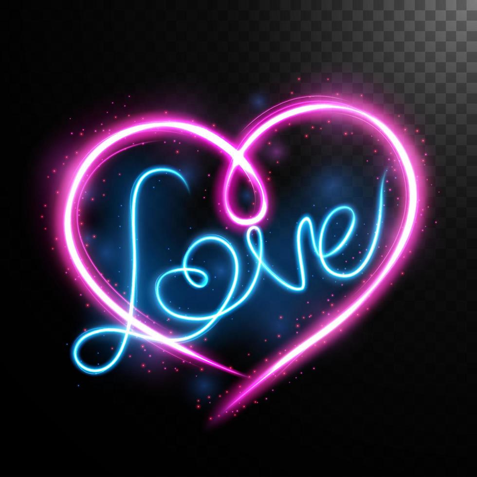 Heart shape and love text light motion effect sets. Vector Illustration