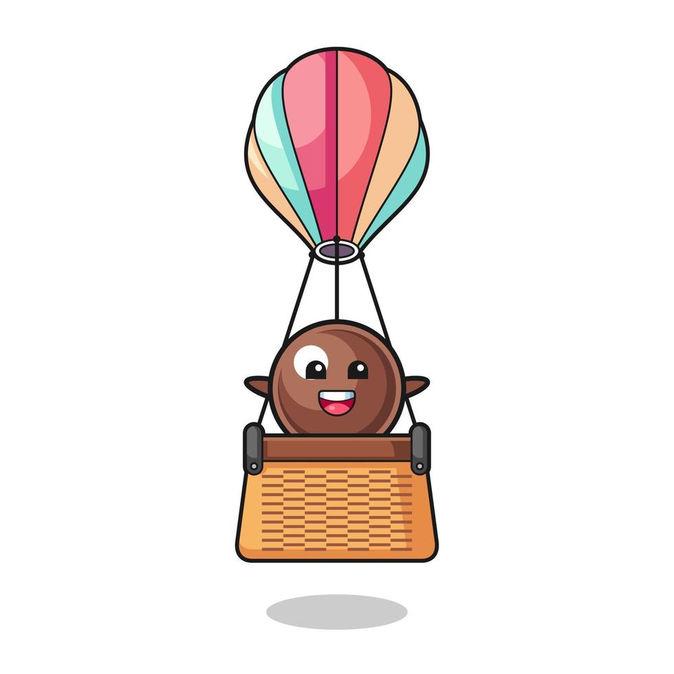 tapioca pearl mascot riding a hot air balloon vector