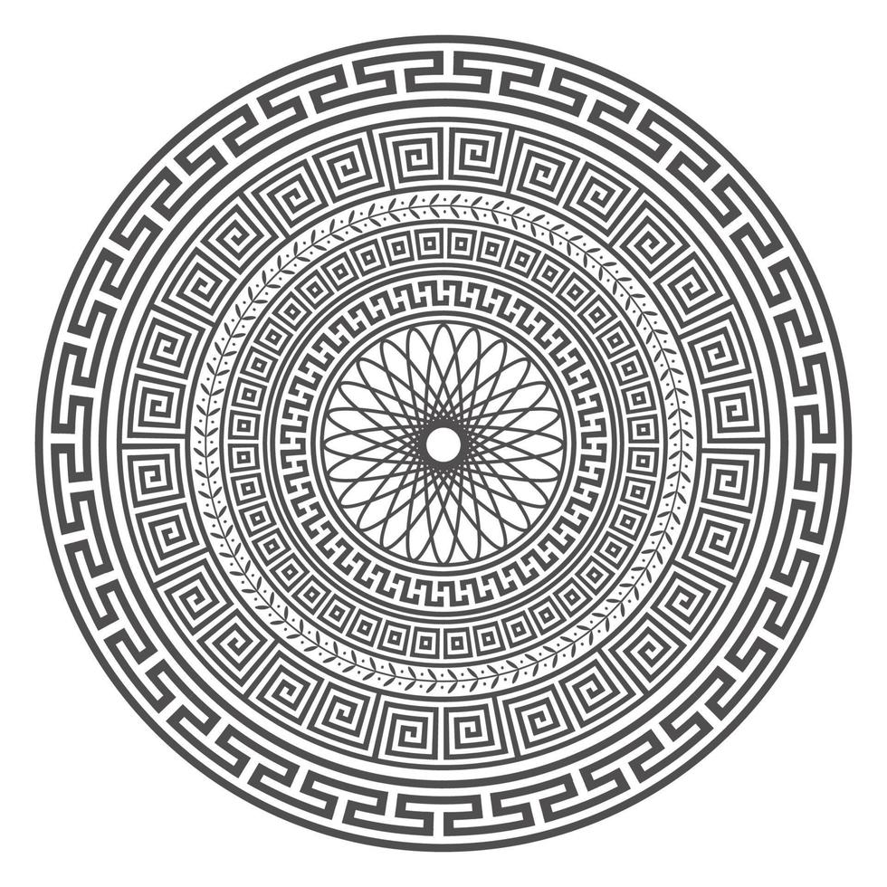 Circle greek mandala design. Round meander borders. Decoration elements patterns. Vector illustration isolated on white background
