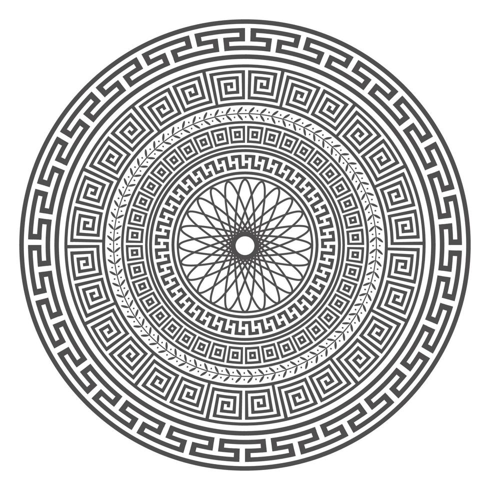 Circle greek mandala design. Round meander borders. Decoration elements patterns. Vector illustration isolated on white background