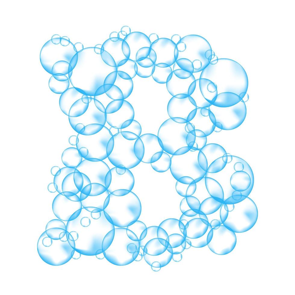 Alphabet of soap bubbles. Water suds letter a. Realistic vector font isolated on white background