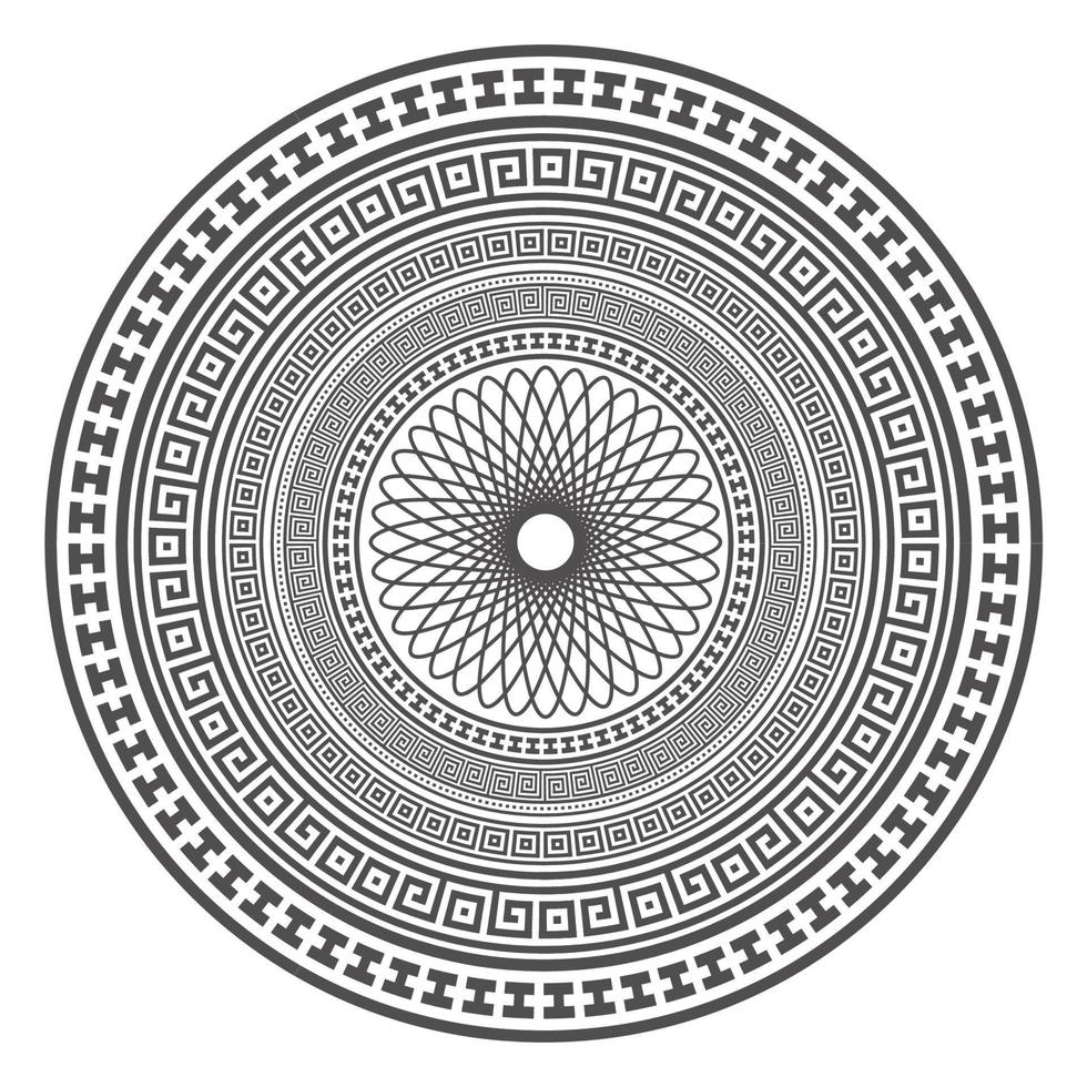 Circle greek mandala design. Round meander borders. Decoration elements patterns. Vector illustration isolated on white background