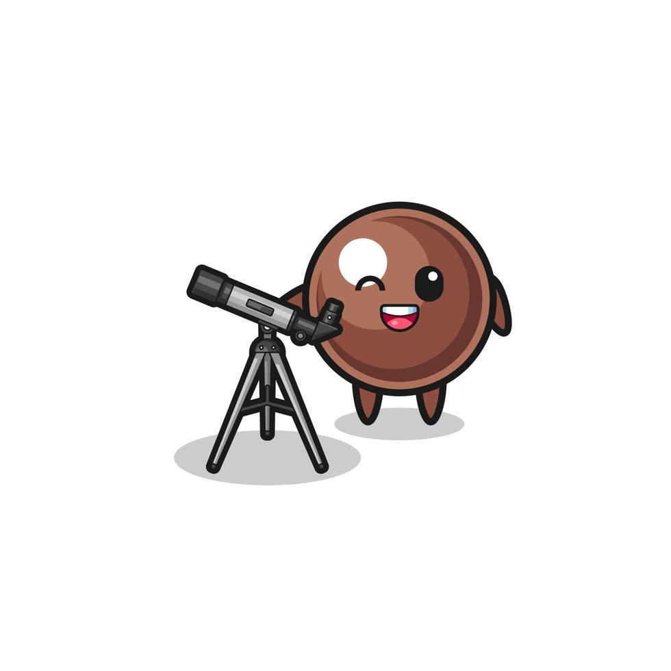 tapioca pearl astronomer mascot with a modern telescope vector