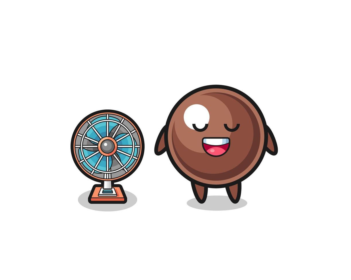 cute tapioca pearl is standing in front of the fan vector