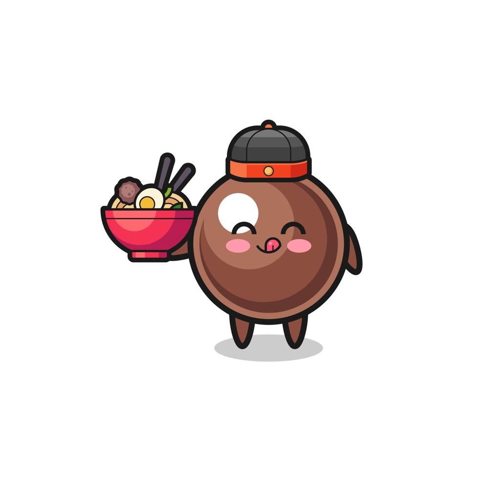 tapioca pearl as Chinese chef mascot holding a noodle bowl vector