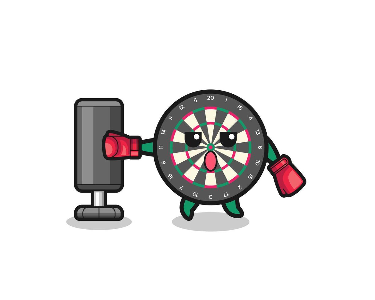 dart board boxer cartoon doing training with punching bag vector